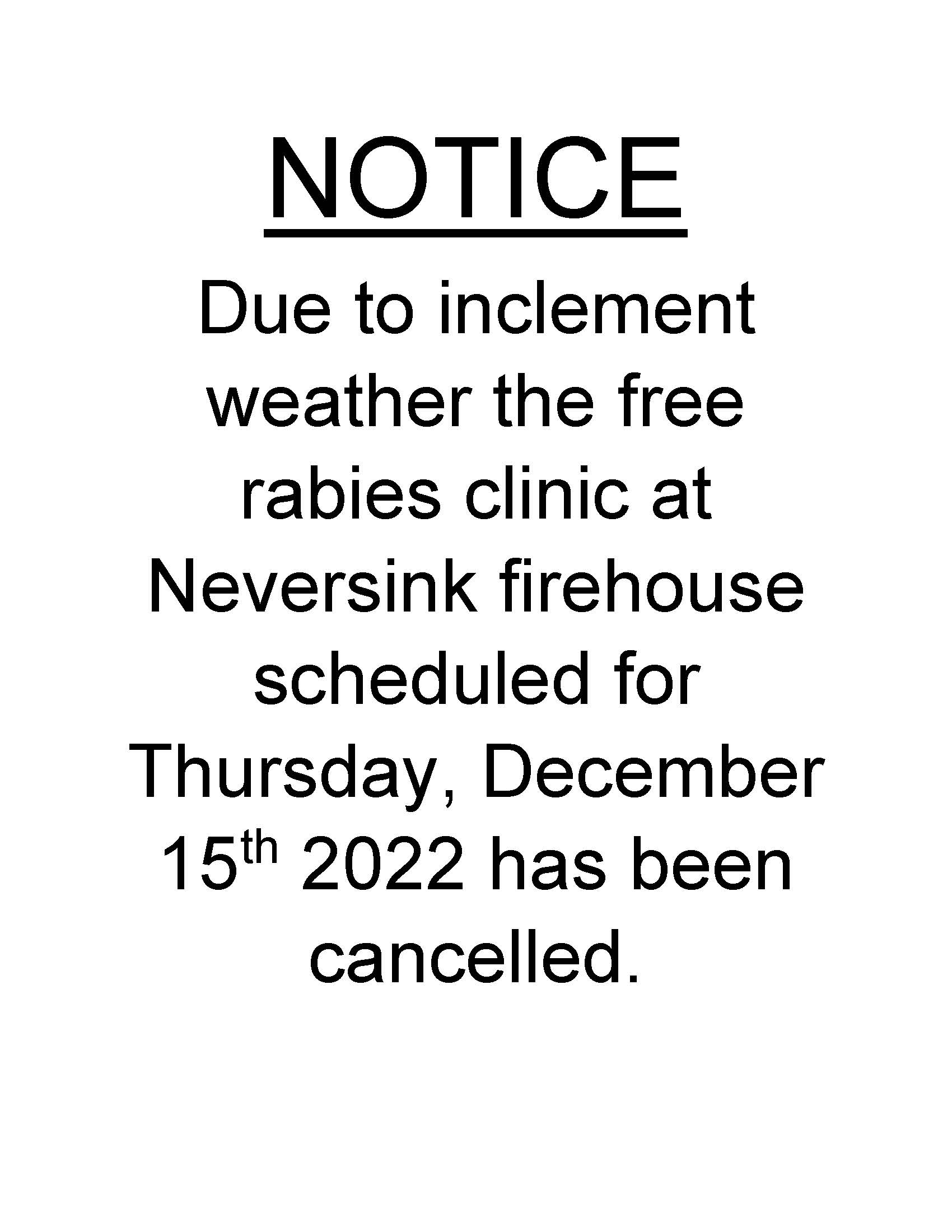 NOTICE rabies clinic